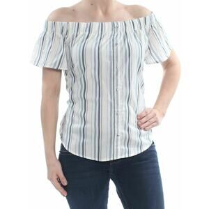 7 Sisters Top Juniors Striped Off The Shoulder Blouse Blue Gold Stripe Womens S